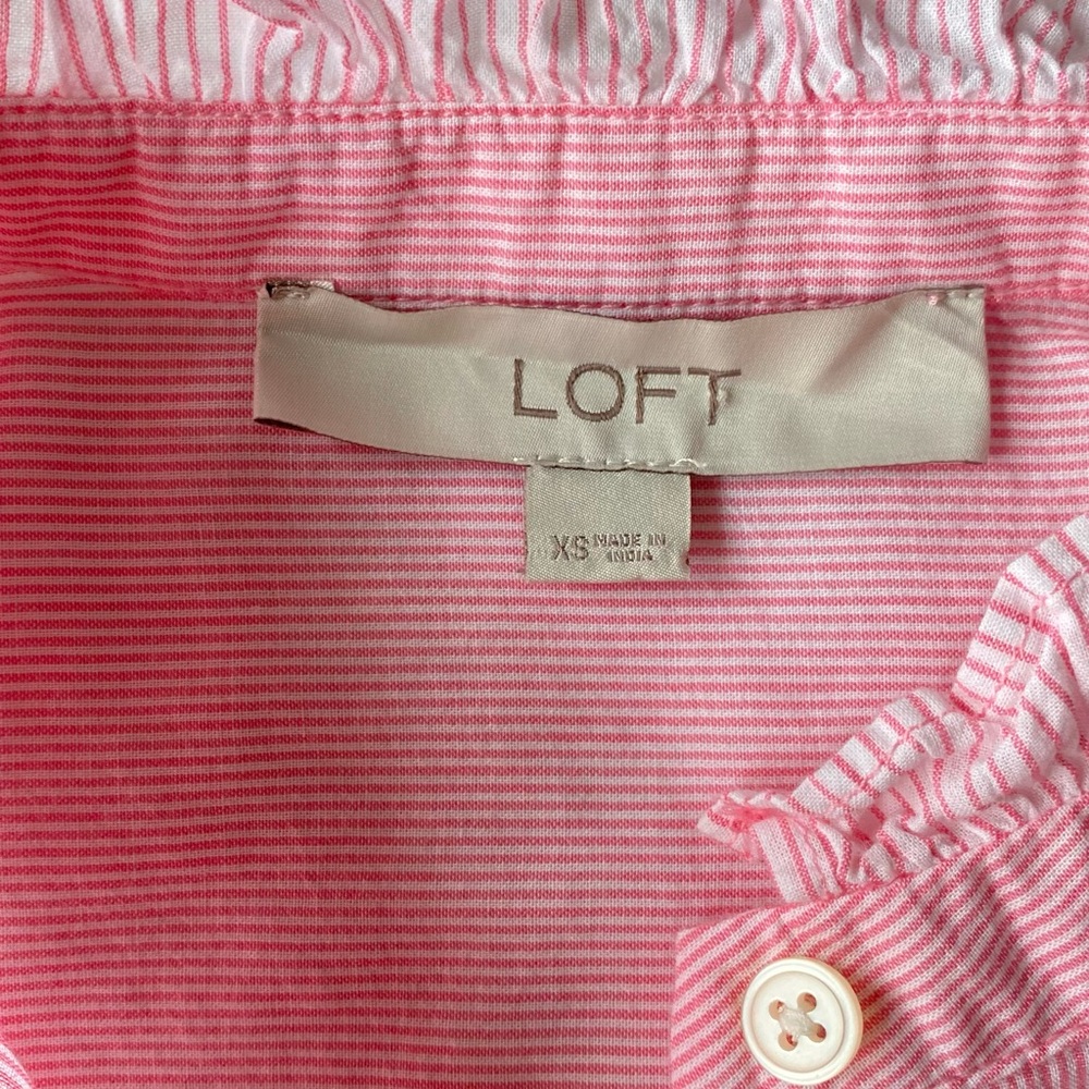 👚 Loft pink and white striped ruffle blouse shirt top XS - Picture 8 of 12